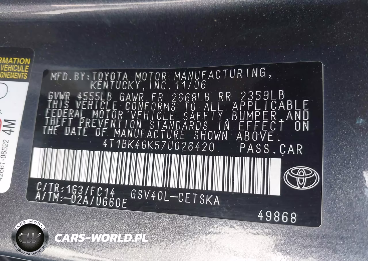 2007 Toyota Camry Se V6 VIN:4T1BK46K57U026420 - 9