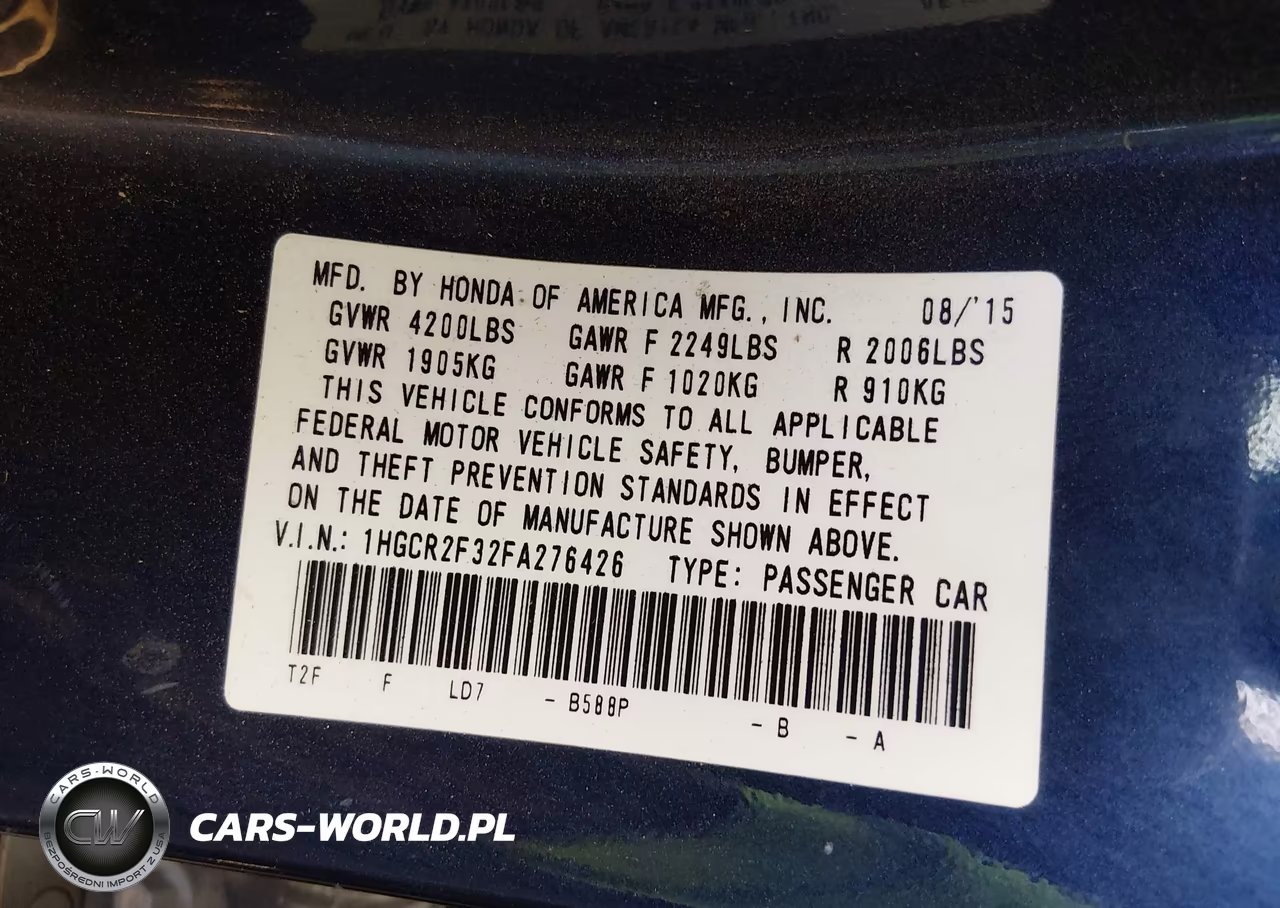 2015 Honda Accord Lx VIN:1HGCR2F32FA276426 - 9