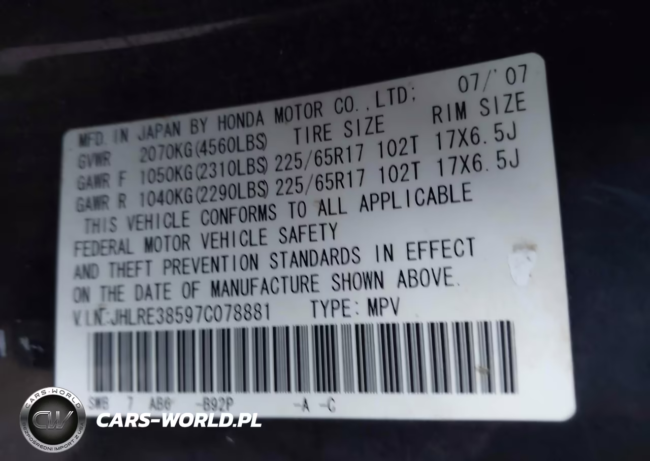 2007 Honda Cr-V Ex VIN:JHLRE38597C078881 - 9