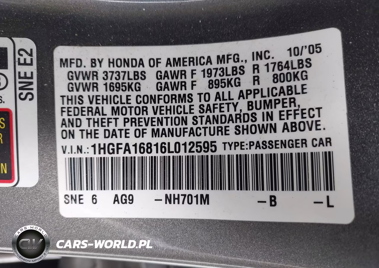 2006 Honda Civic Ex VIN:1HGFA16816L012595 - 9