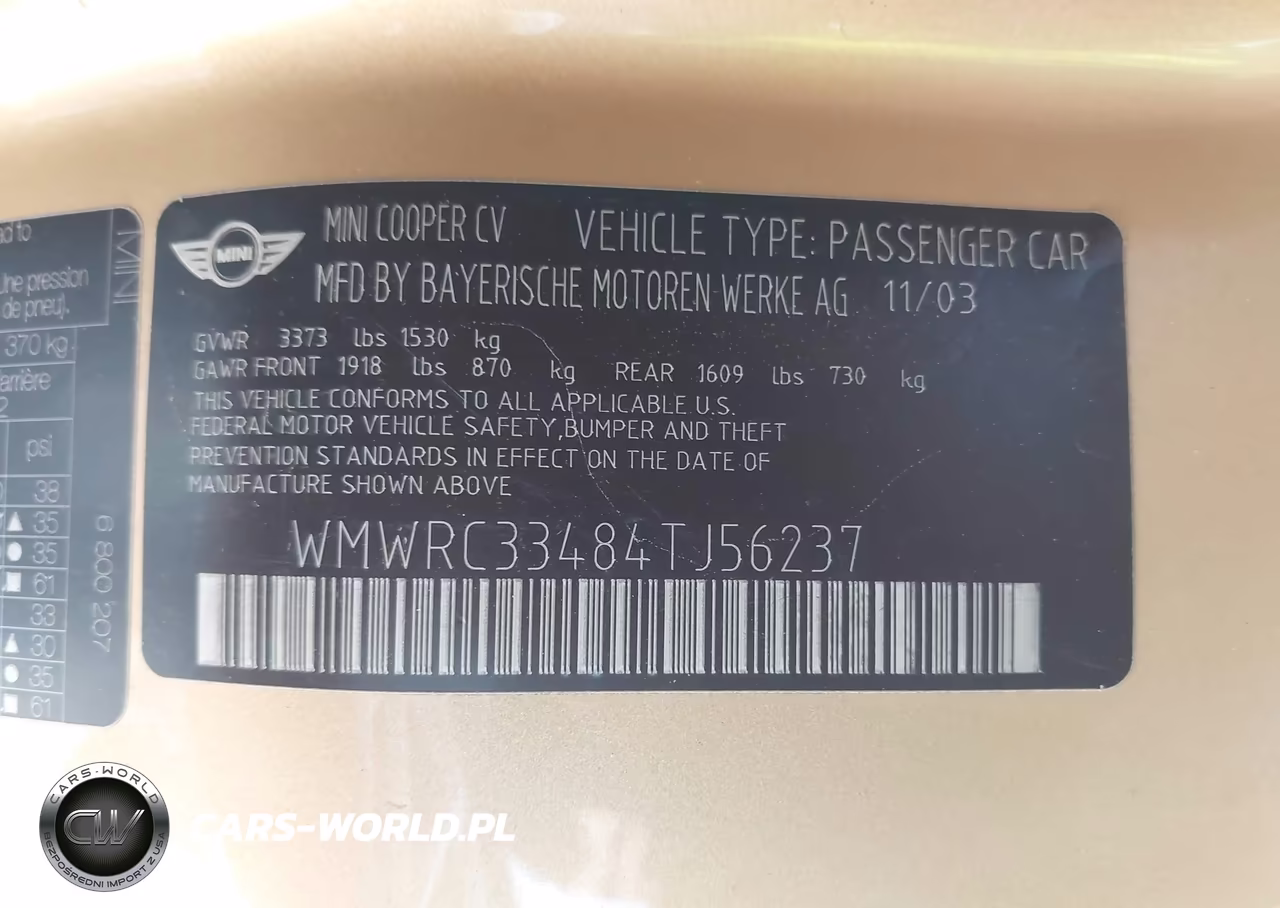 2004 Mini Cooper VIN:WMWRC33484TJ56237 - 9