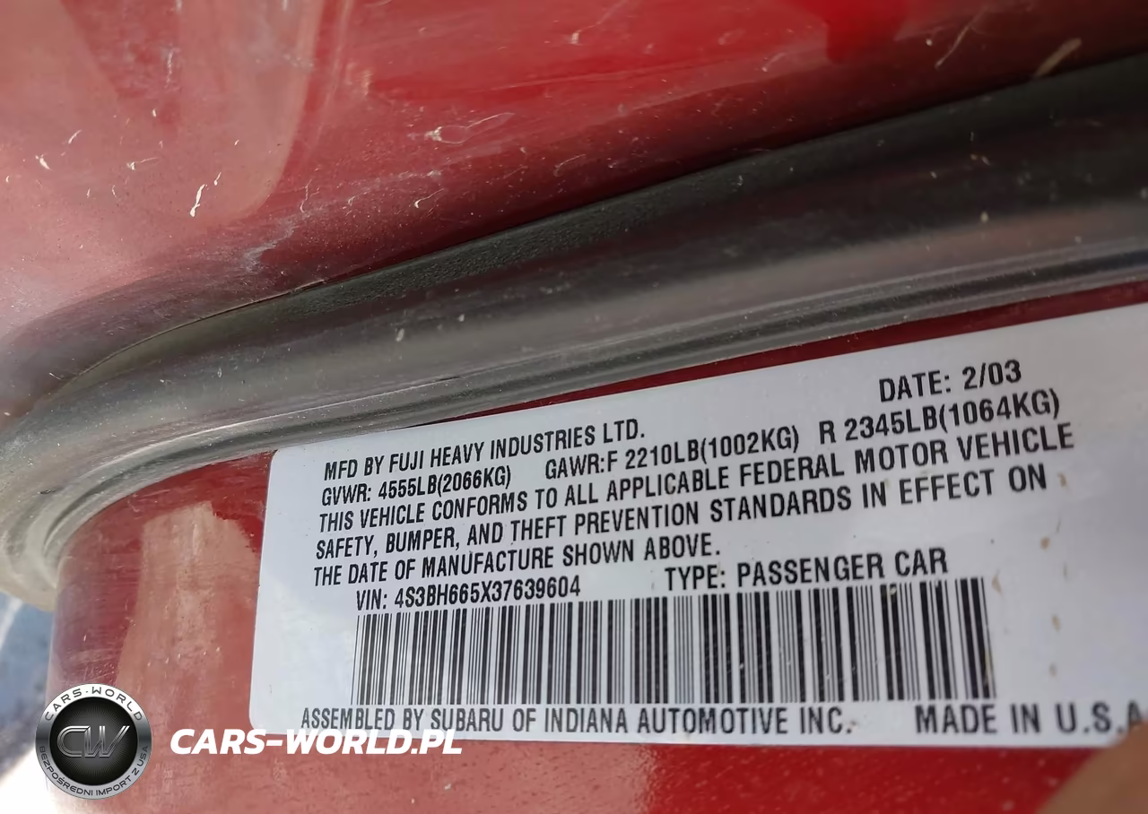 2003 Subaru Outback VIN:4S3BH665X37639604 - 9