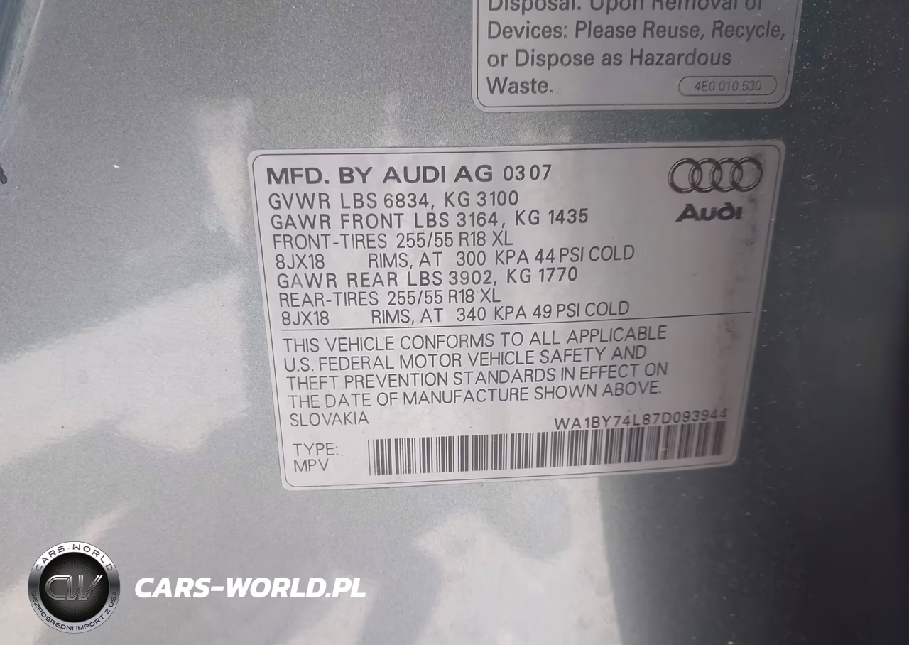 2007 Audi Q7 3.6 Premium VIN:WA1BY74L87D093944 - 9
