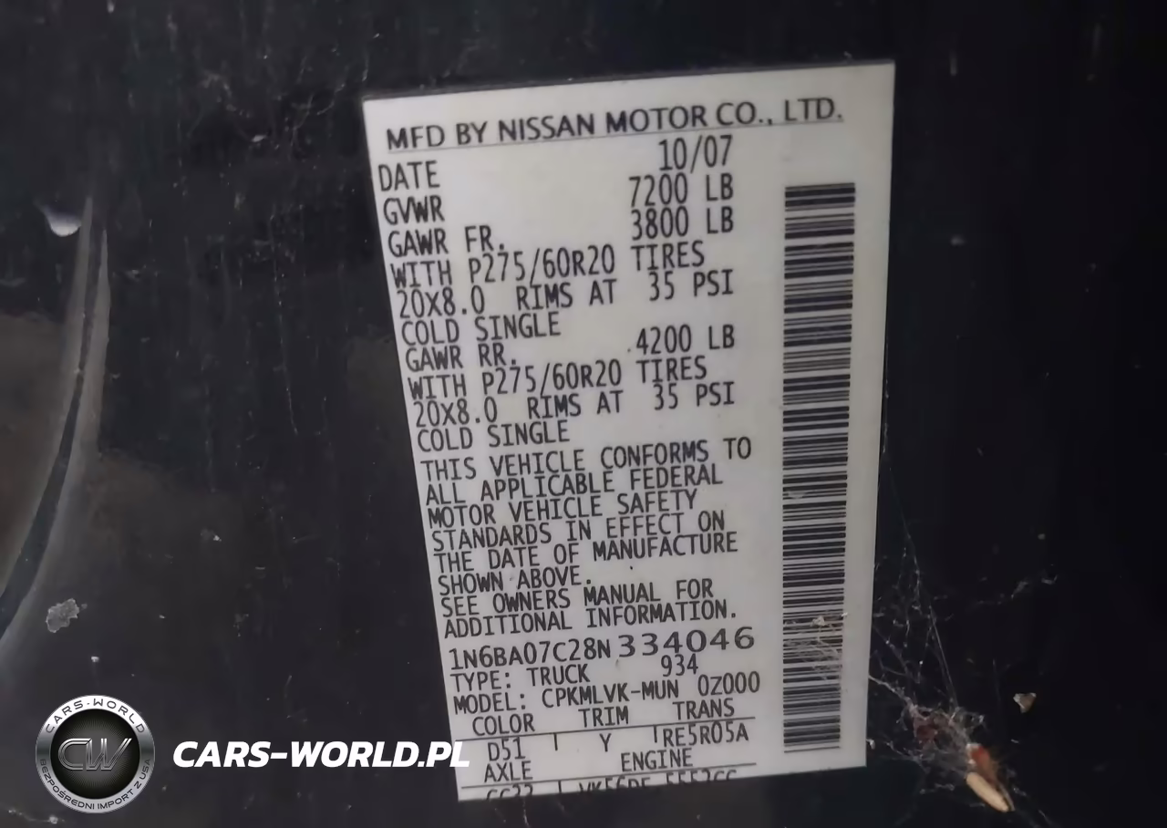 2008 Nissan Titan Le VIN:1N6BA07C28N334046 - 9