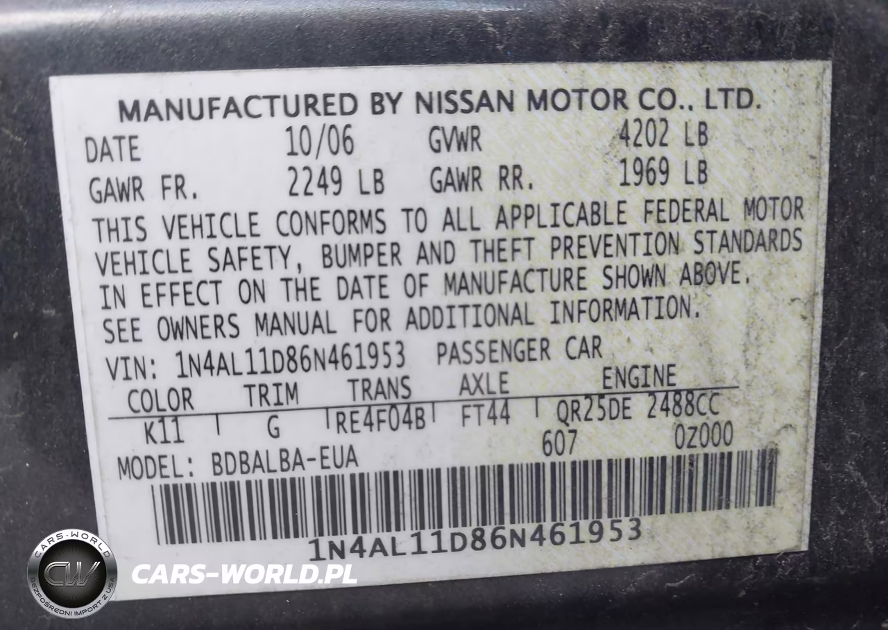 2006 Nissan Altima 2.5 S VIN:1N4AL11D86N461953 - 9