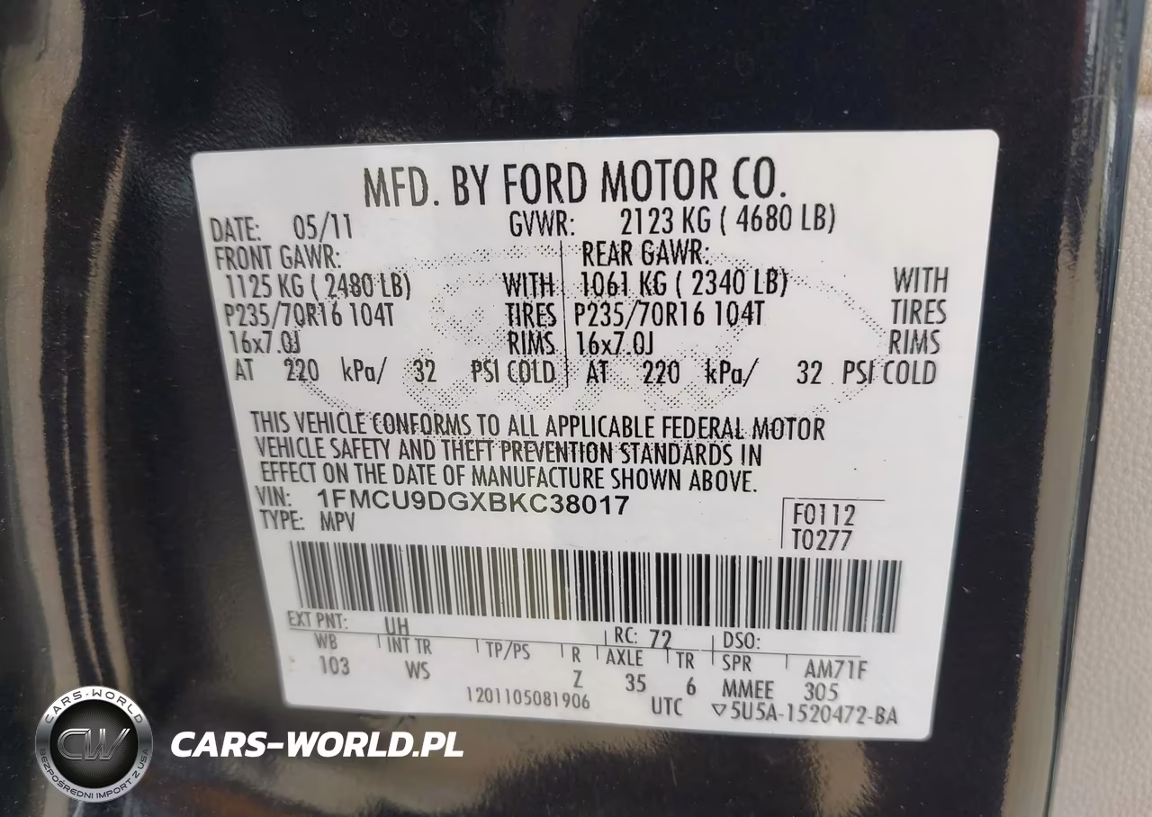 2011 Ford Escape Xlt VIN:1FMCU9DGXBKC38017 - 9