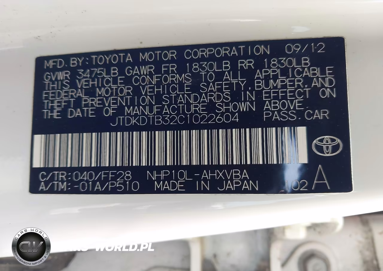 2012 Toyota Prius C Two VIN:JTDKDTB32C1022604 - 9