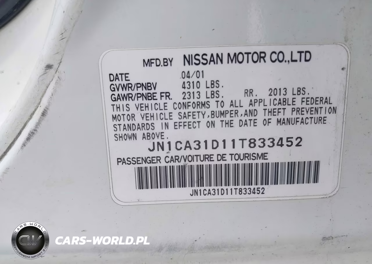 2001 Nissan Maxima Gxe VIN:JN1CA31D11T833452 - 9