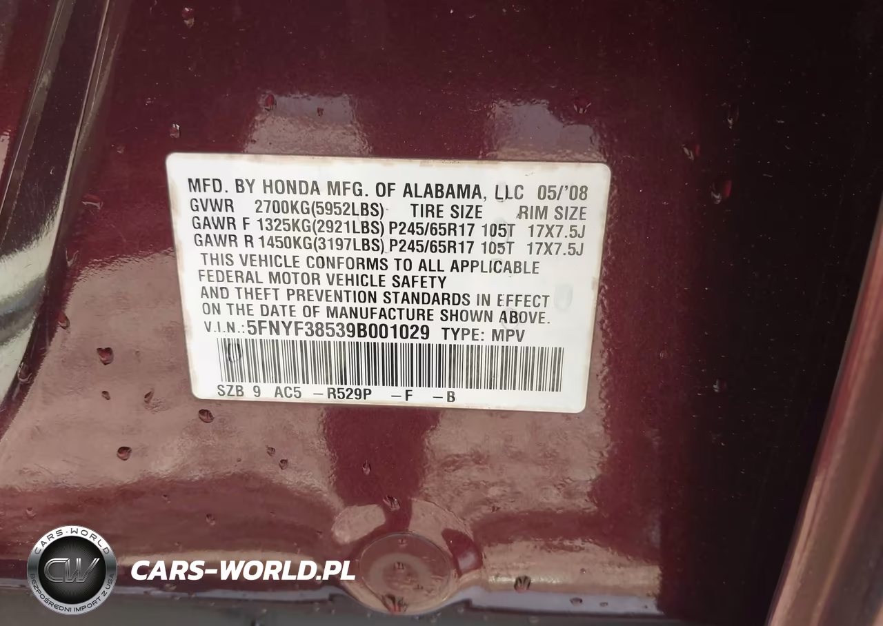 2009 Honda Pilot Ex-L VIN:5FNYF38539B001029 - 9