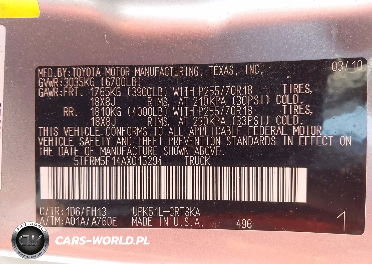 2010 Toyota Tundra Grade 4.6L V8 VIN:5TFRM5F14AX015294 - 9