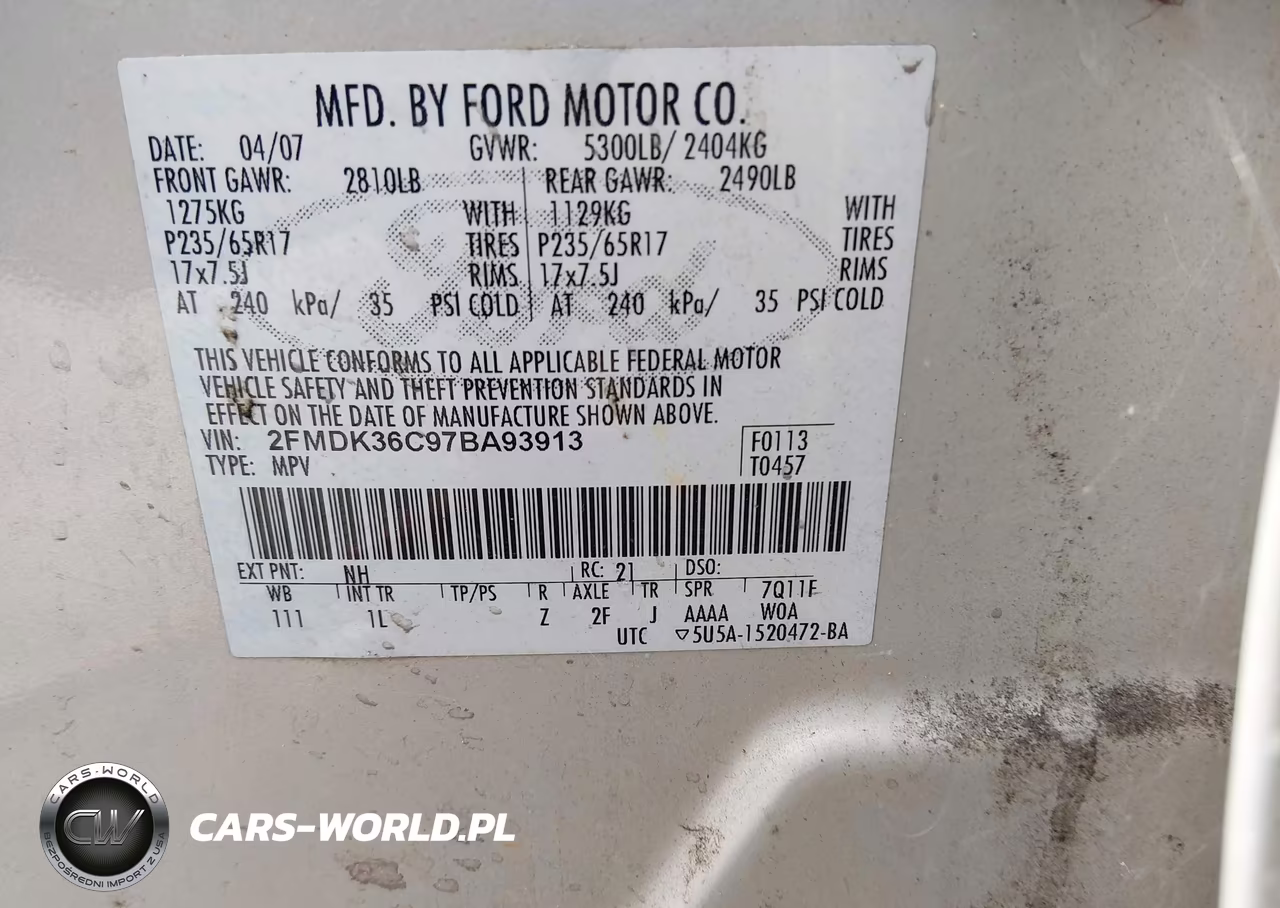 2007 Ford Edge Se VIN:2FMDK36C97BA93913 - 9