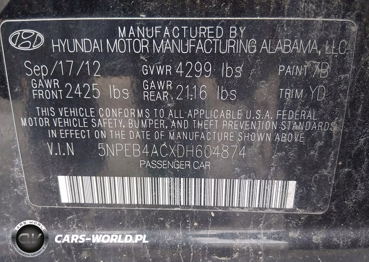 2013 Hyundai Sonata Gls VIN:5NPEB4ACXDH604874 - 9