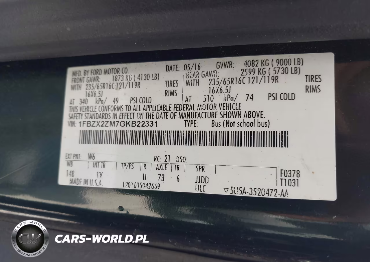 2016 Ford Transit-350 Xl VIN:1FBZX2ZM7GKB22331 - 9