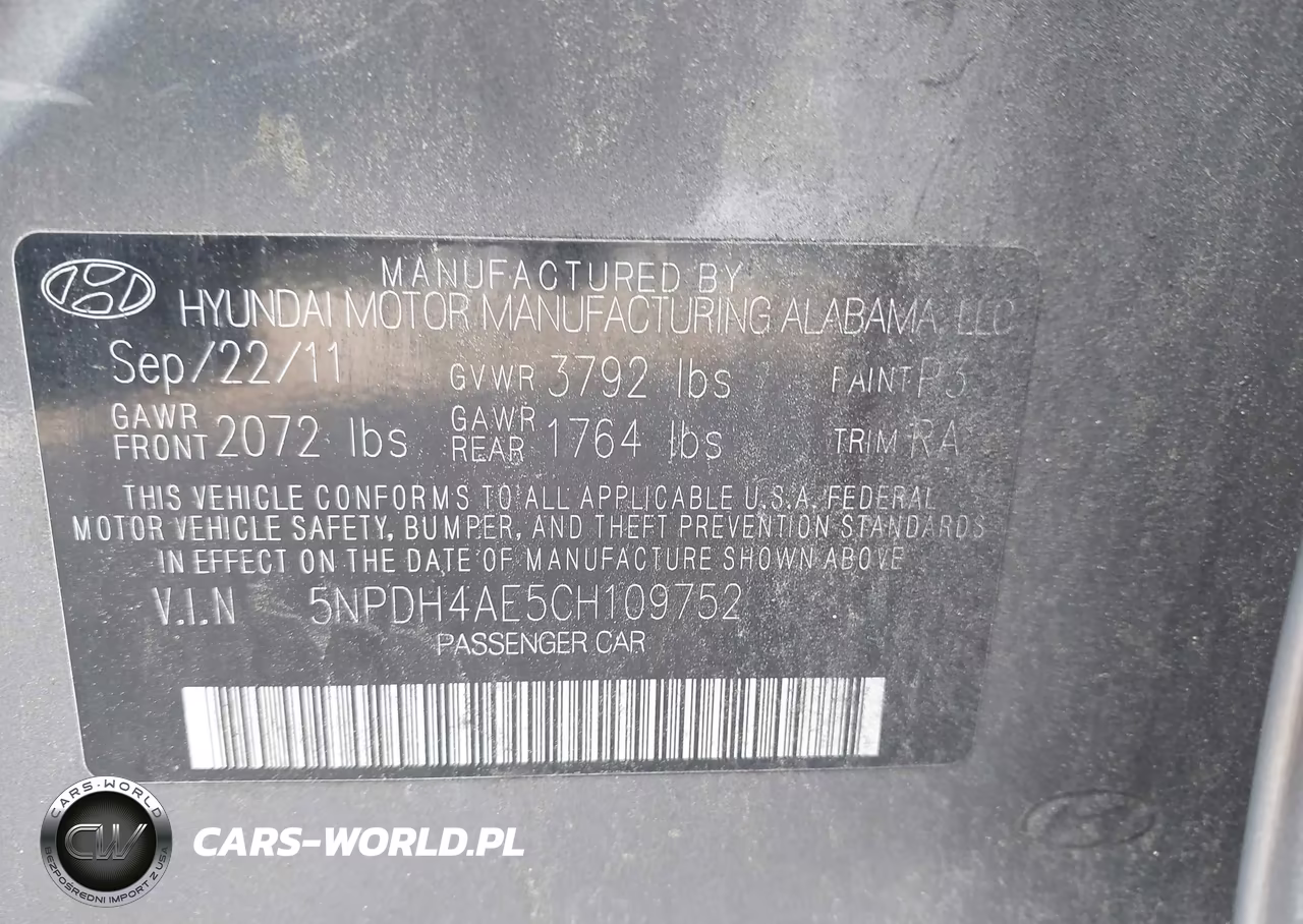 2012 Hyundai Elantra Gls VIN:5NPDH4AE5CH109752 - 9