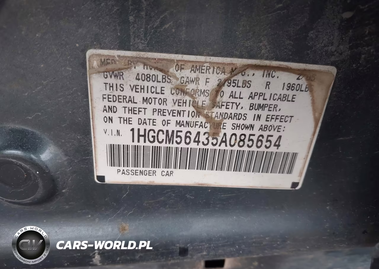 2005 Honda Accord 2.4 Lx VIN:1HGCM56435A085654 - 9