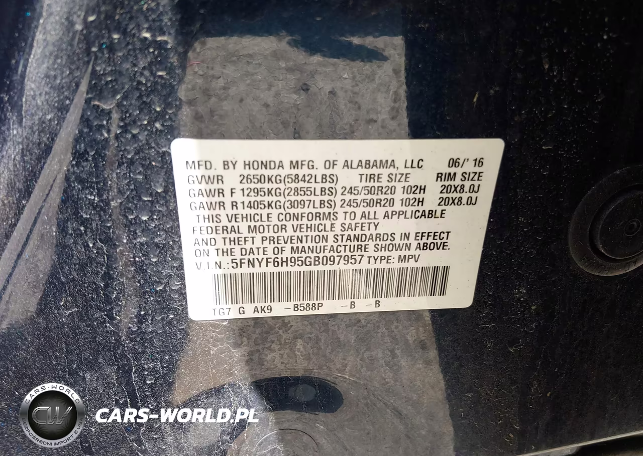 2016 Honda Pilot Touring VIN:5FNYF6H95GB097957 - 9
