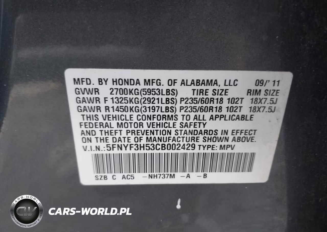 2012 Honda Pilot Ex-L VIN:5FNYF3H53CB002429 - 9