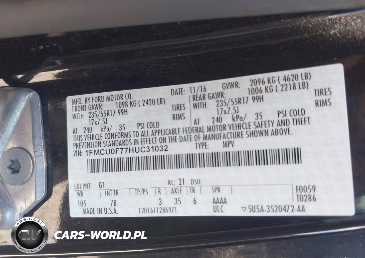 2017 Ford Escape S VIN:1FMCU0F77HUC31032 - 9