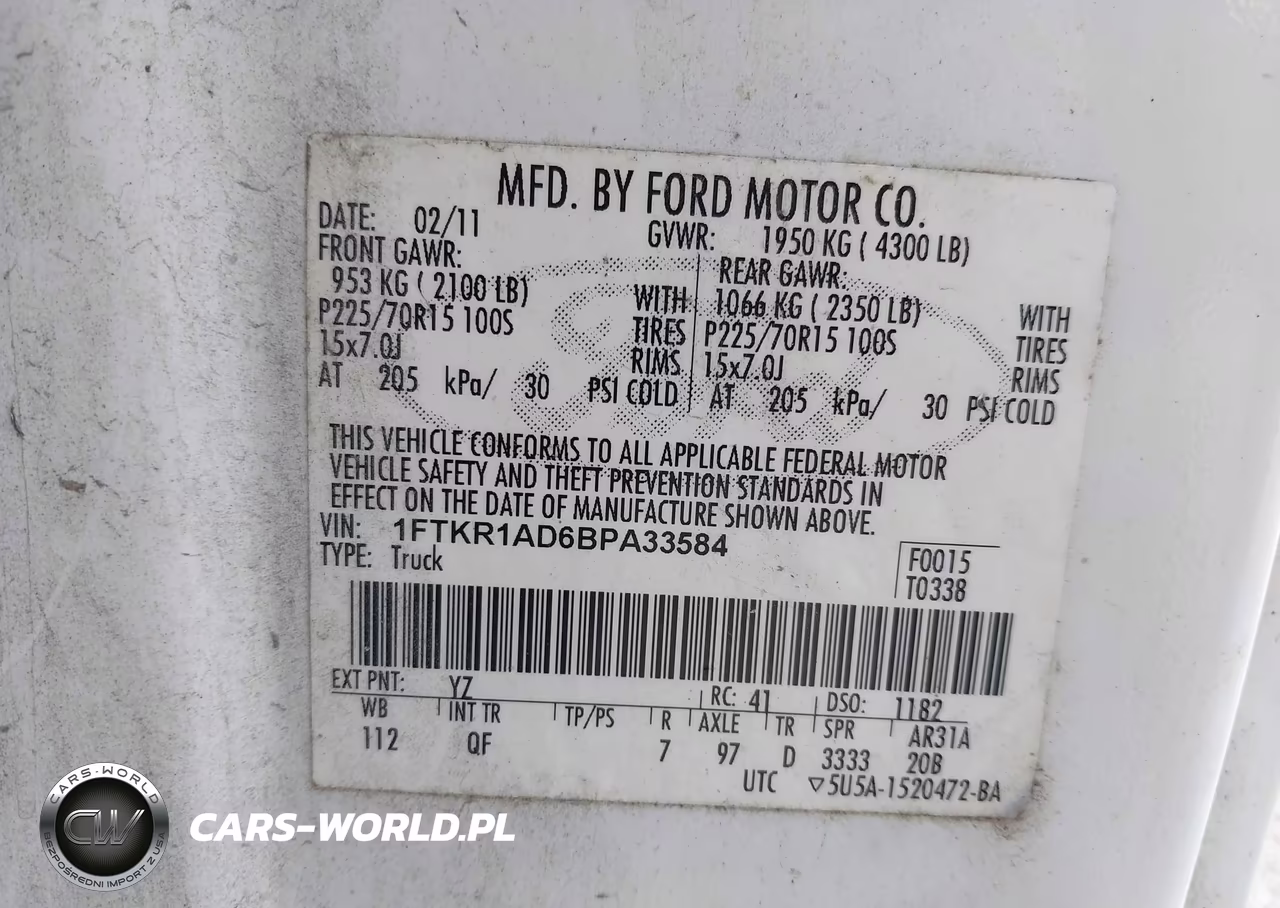 2011 Ford Ranger Xl VIN:1FTKR1AD6BPA33584 - 9