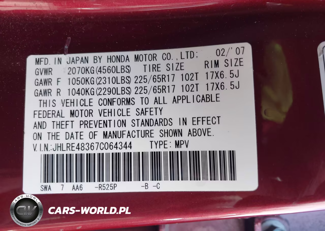 2007 Honda Cr-V Lx VIN:JHLRE48367C064344 - 9