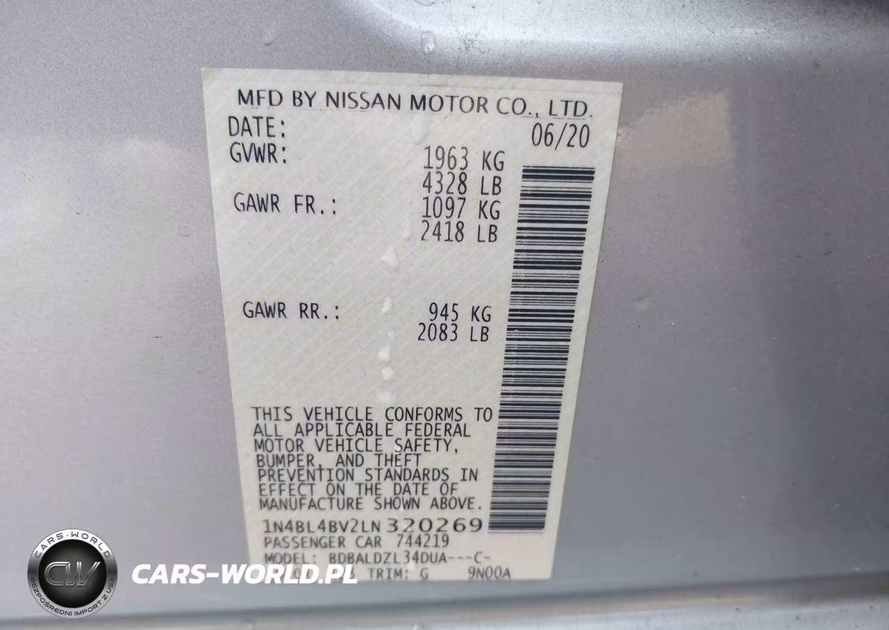 2020 Nissan Altima S Fwd VIN:1N4BL4BV2LN320269 - 9