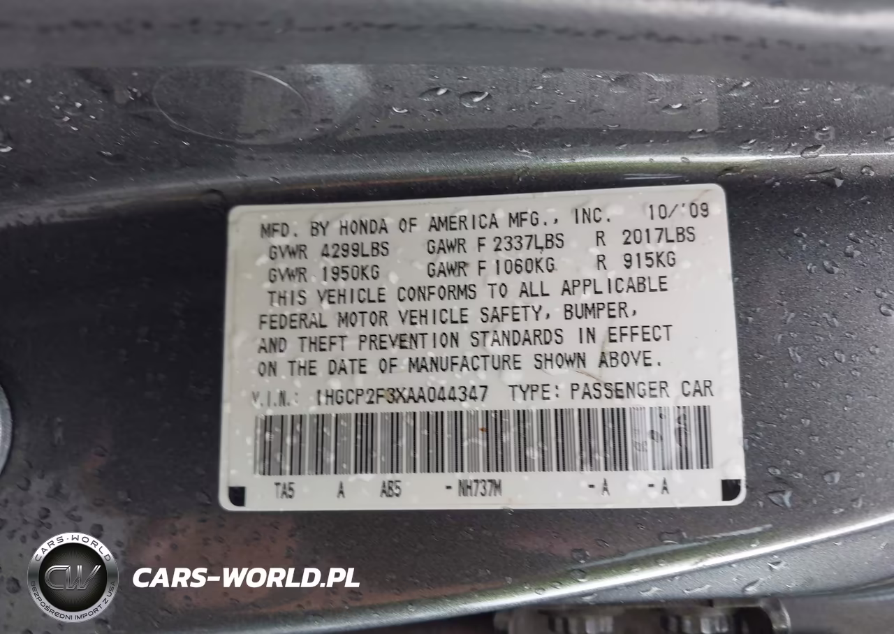 2010 Honda Accord 2.4 Lx VIN:1HGCP2F3XAA044347 - 9