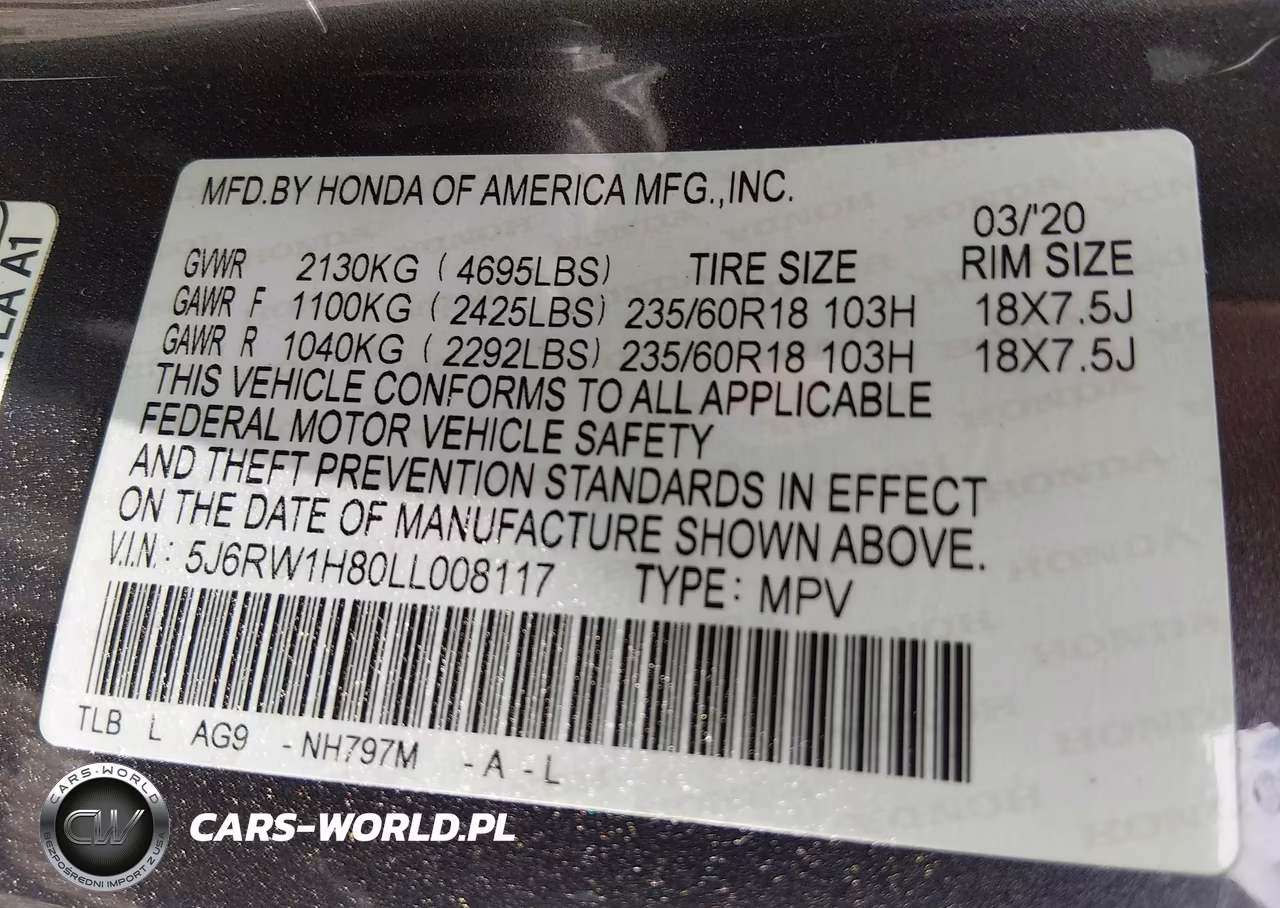 2020 Honda Cr-V 2Wd Ex-L VIN:5J6RW1H80LL008117 - 9