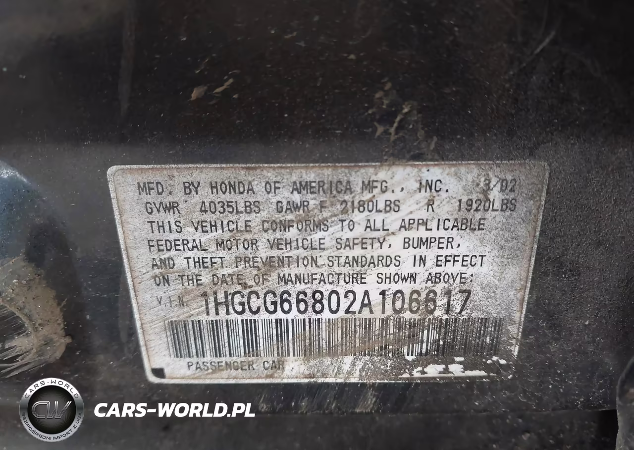 2002 Honda Accord VIN:1HGCG66802A106617 - 9