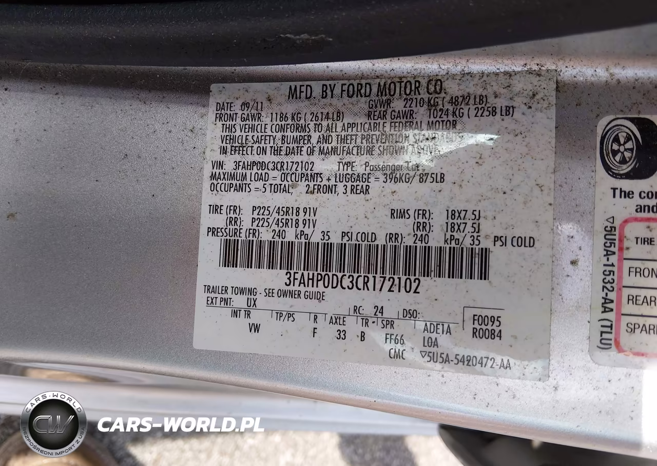 2012 Ford Fusion Sport VIN:3FAHP0DC3CR172102 - 9