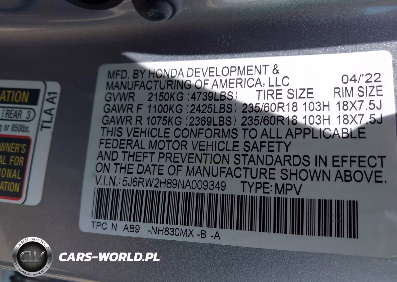 2022 Honda Cr-V Awd Ex-L VIN:5J6RW2H89NA009349 - 9