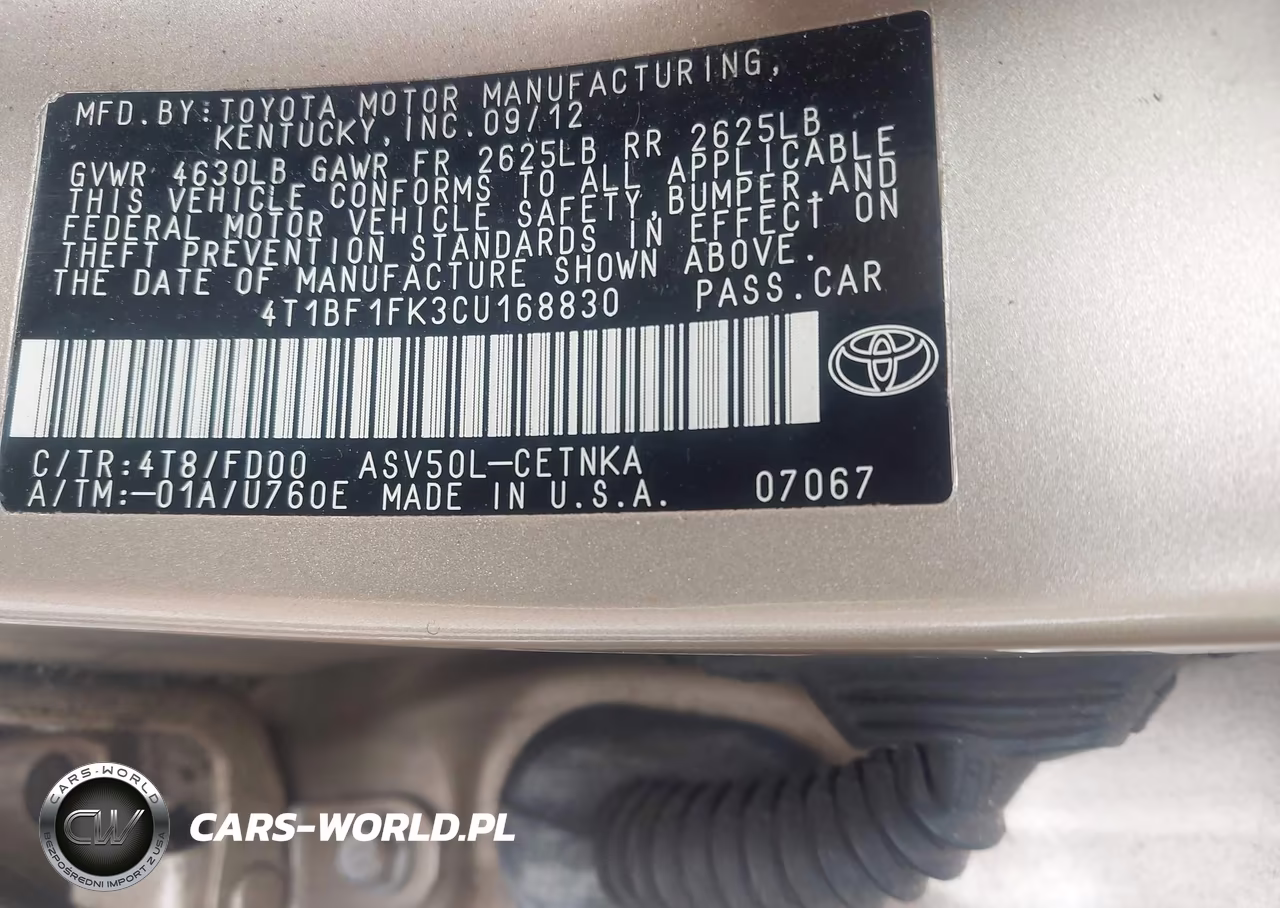 2012 Toyota Camry Le VIN:4T1BF1FK3CU168830 - 9