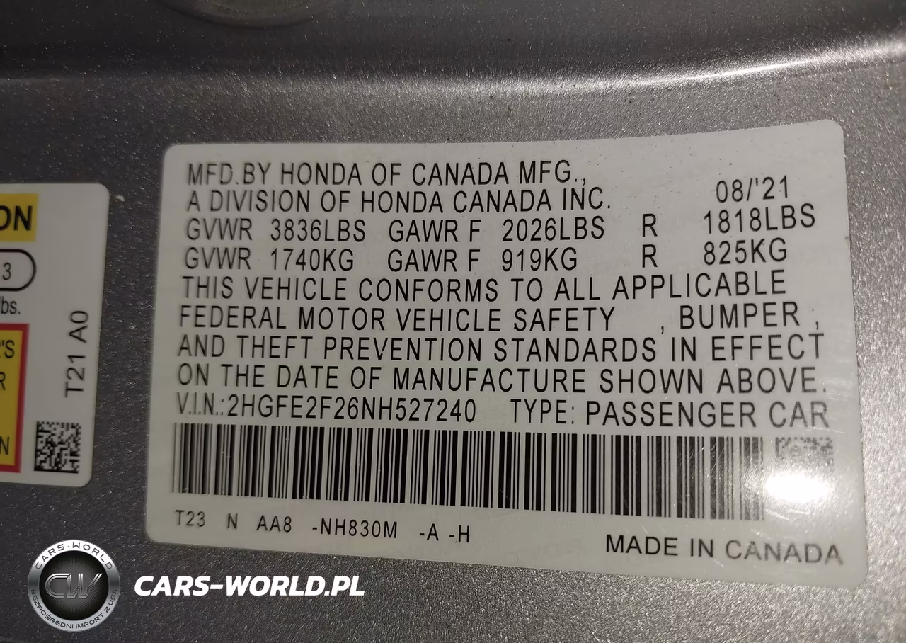 2022 Honda Civic Lx VIN:2HGFE2F26NH527240 - 9