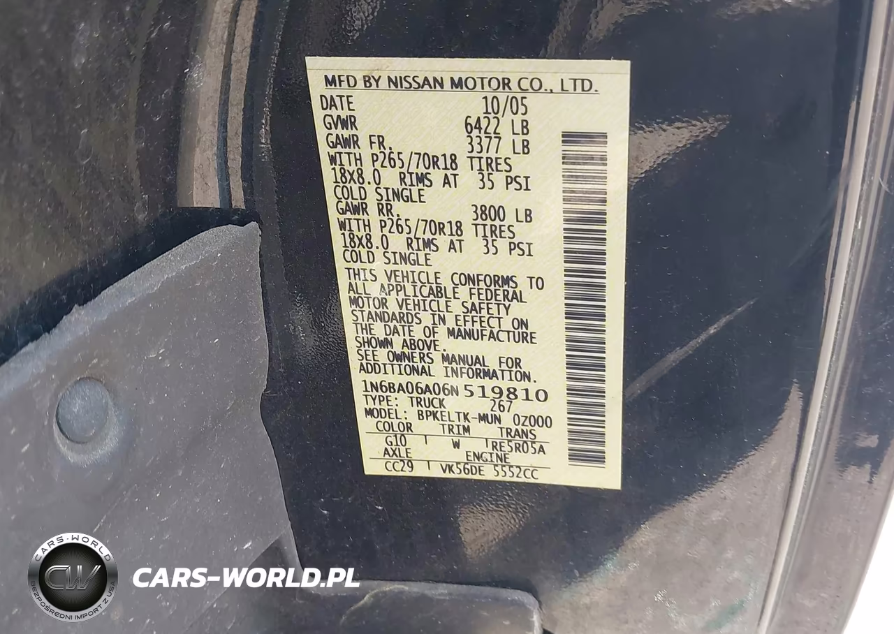 2006 Nissan Titan Se VIN:1N6BA06A06N519810 - 9