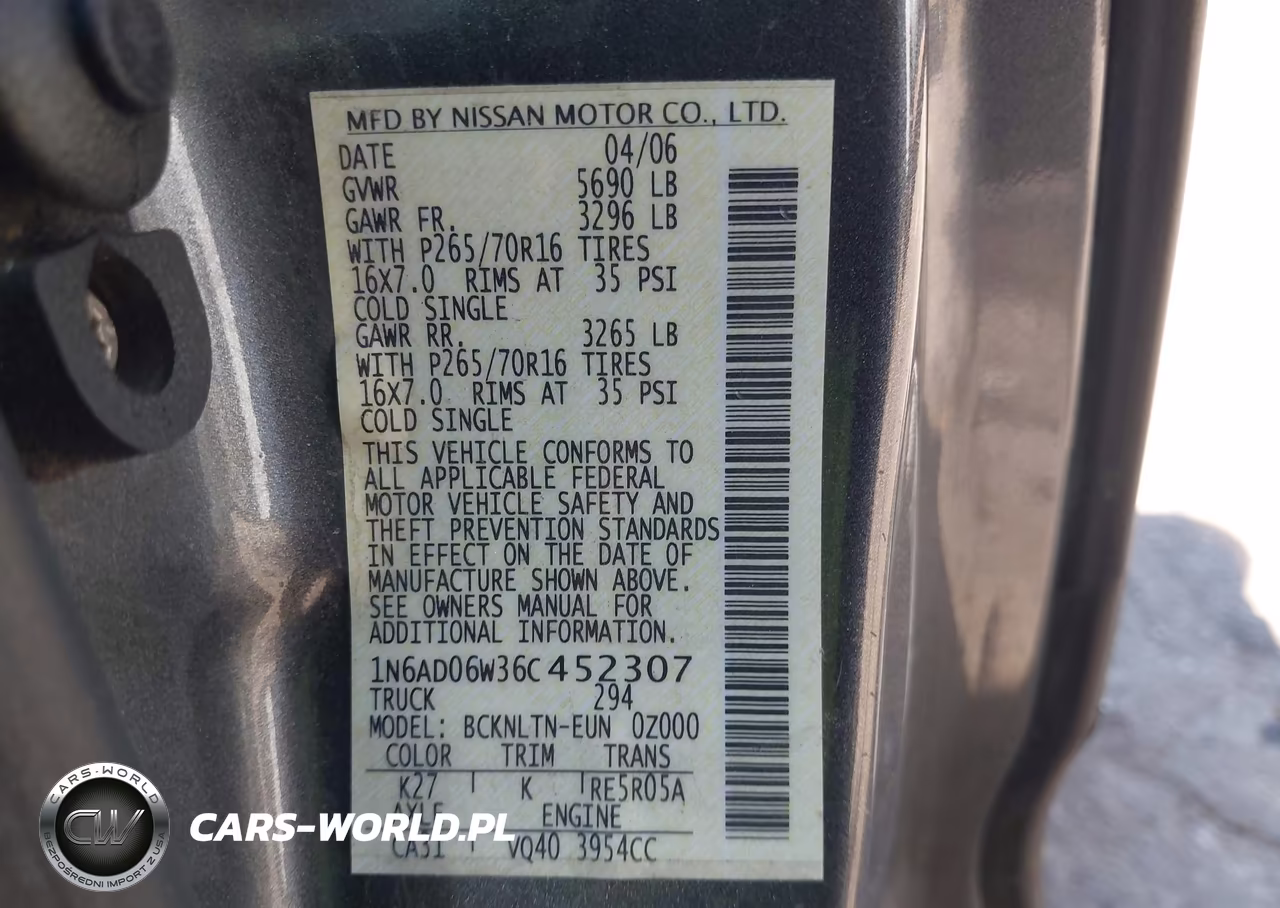 2006 Nissan Frontier Se VIN:1N6AD06W36C452307 - 9
