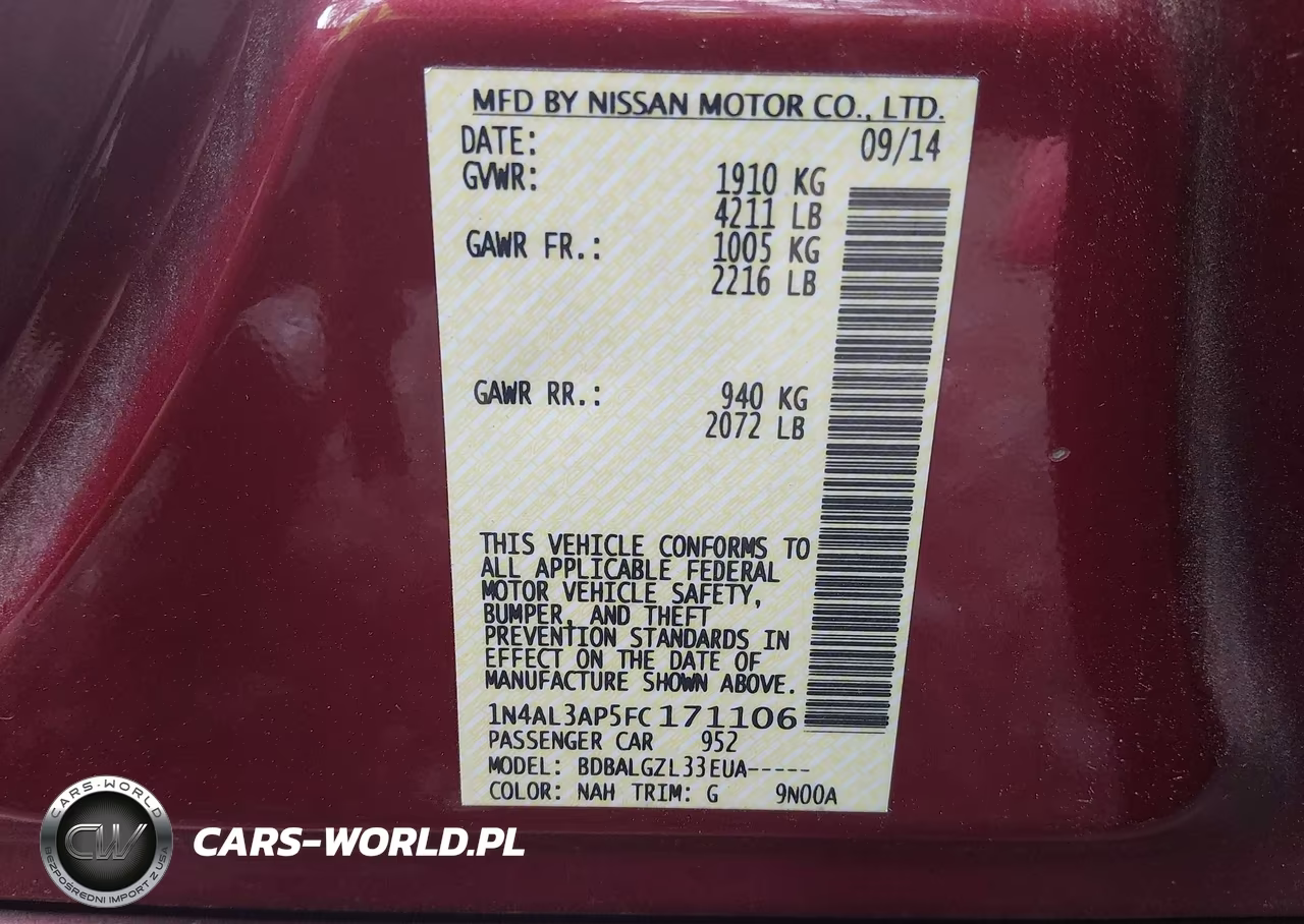 2015 Nissan Altima 2.5-2.5 S-2.5 Sl-2.5 Sv VIN:1N4AL3AP5FC171106 - 9