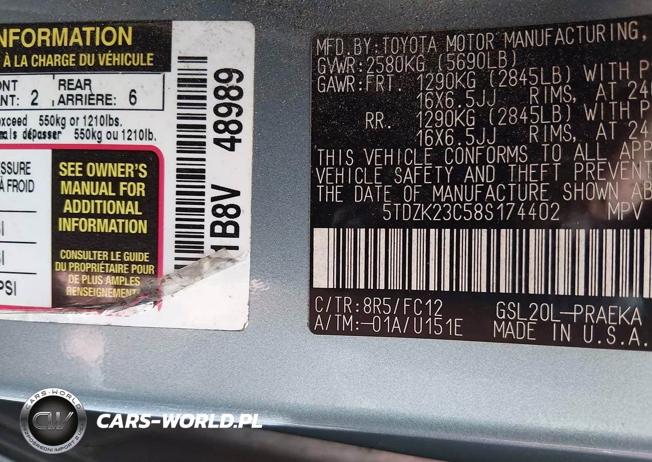 2008 Toyota Sienna Le VIN:5TDZK23C58S174402 - 9