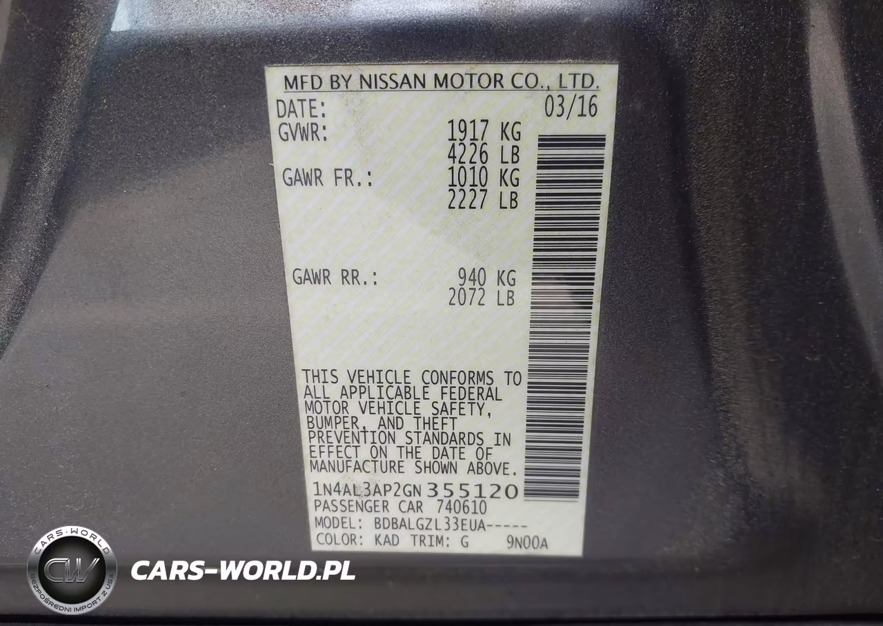 2016 Nissan Altima 2.5-2.5 S-2.5 Sl-2.5 Sr-2.5 Sv VIN:1N4AL3AP2GN355120 - 9