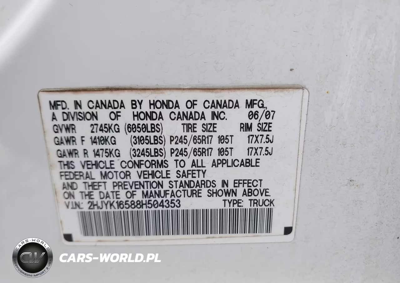 2008 Honda Ridgeline Rtl VIN:2HJYK16588H504353 - 9