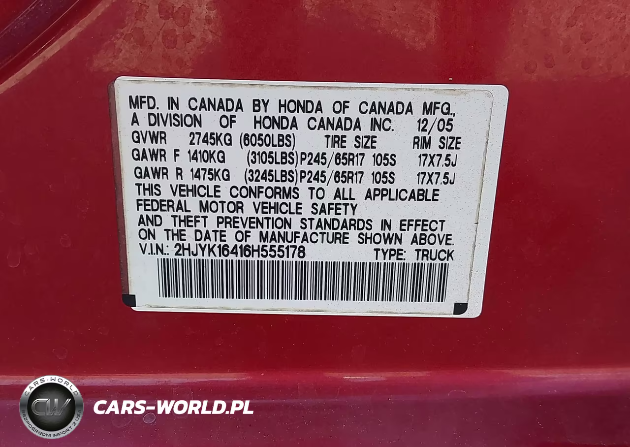 2006 Honda Ridgeline Rts VIN:2HJYK16416H555178 - 9