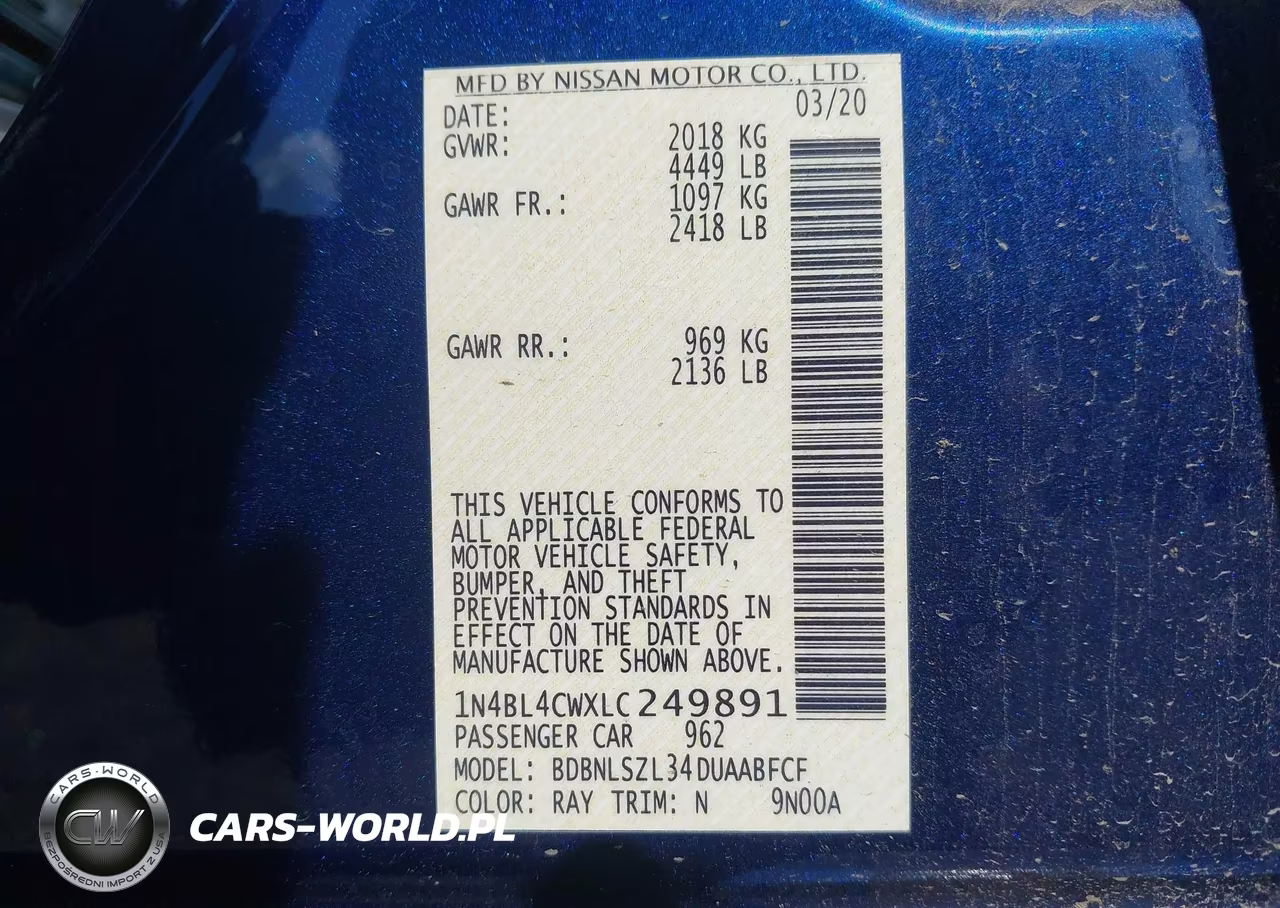 2020 Nissan Altima Sr Intelligent Awd VIN:1N4BL4CWXLC249891 - 9