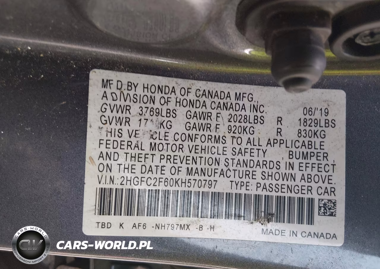 2019 Honda Civic Lx VIN:2HGFC2F60KH570797 - 9