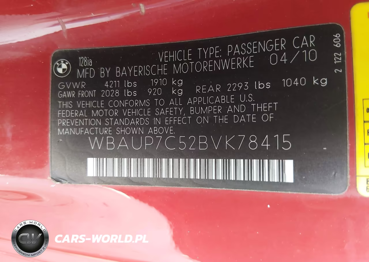 2011 BMW 128I VIN:WBAUP7C52BVK78415 - 9