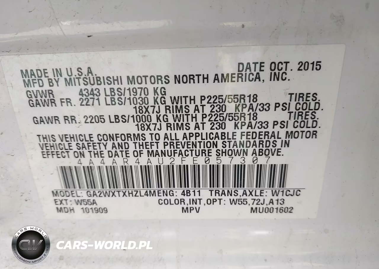 2015 Mitsubishi Outlander Sport Se VIN:4A4AR4AU2FE057307 - 9
