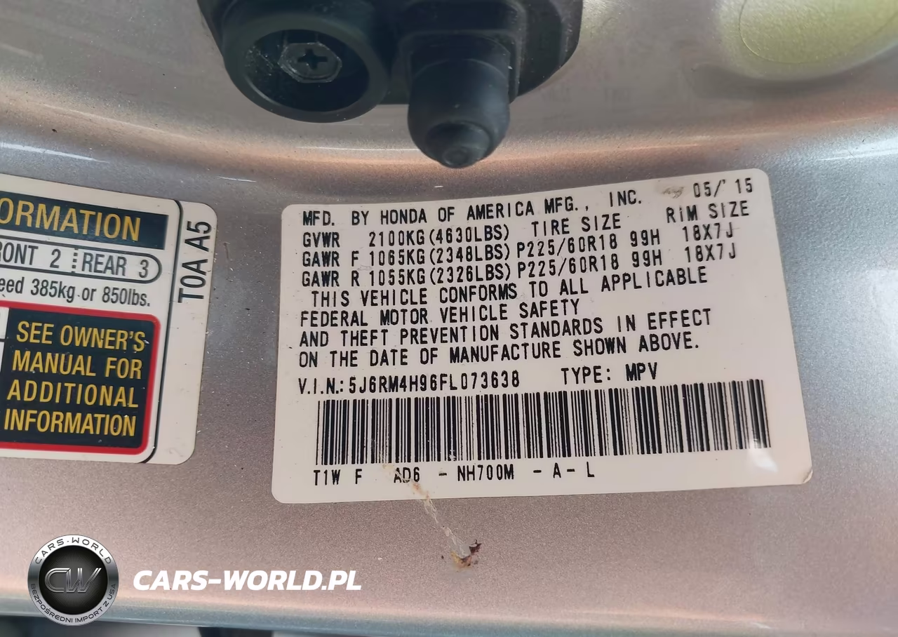 2015 Honda Cr-V Touring VIN:5J6RM4H96FL073638 - 9