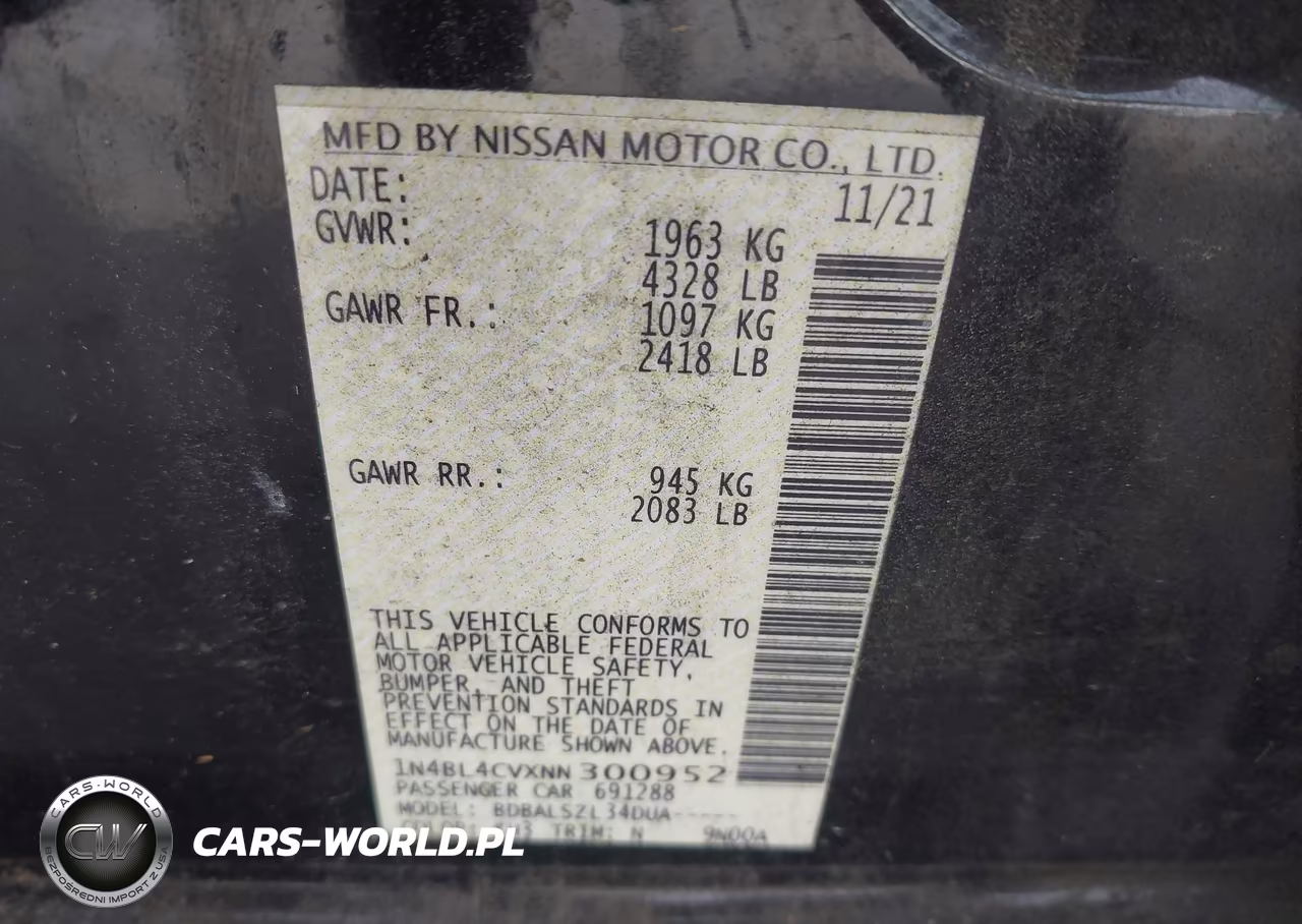 2022 Nissan Altima Sr Fwd VIN:1N4BL4CVXNN300952 - 9
