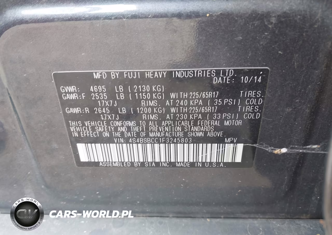 2015 Subaru Outback 2.5I Premium VIN:4S4BSBCC1F3245803 - 9