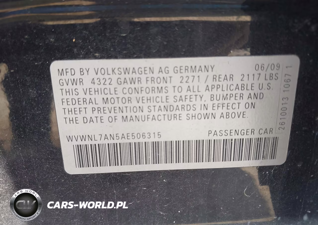 2010 Volkswagen Cc Sport VIN:WVWNL7AN5AE506315 - 9