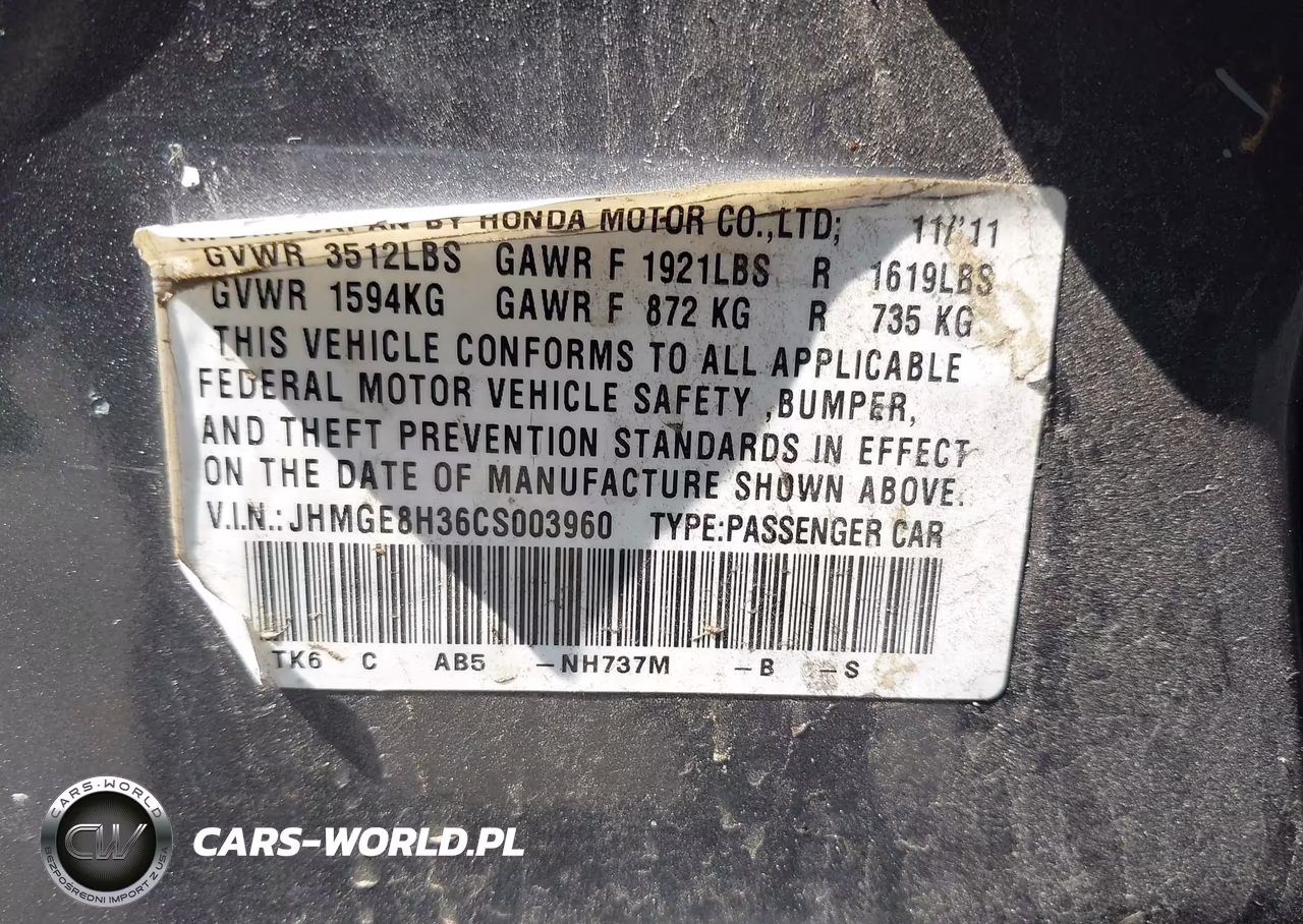 2012 Honda Fit VIN:JHMGE8H36CS003960 - 9