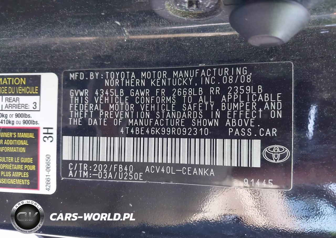 2009 Toyota Camry Le VIN:4T4BE46K99R092310 - 9
