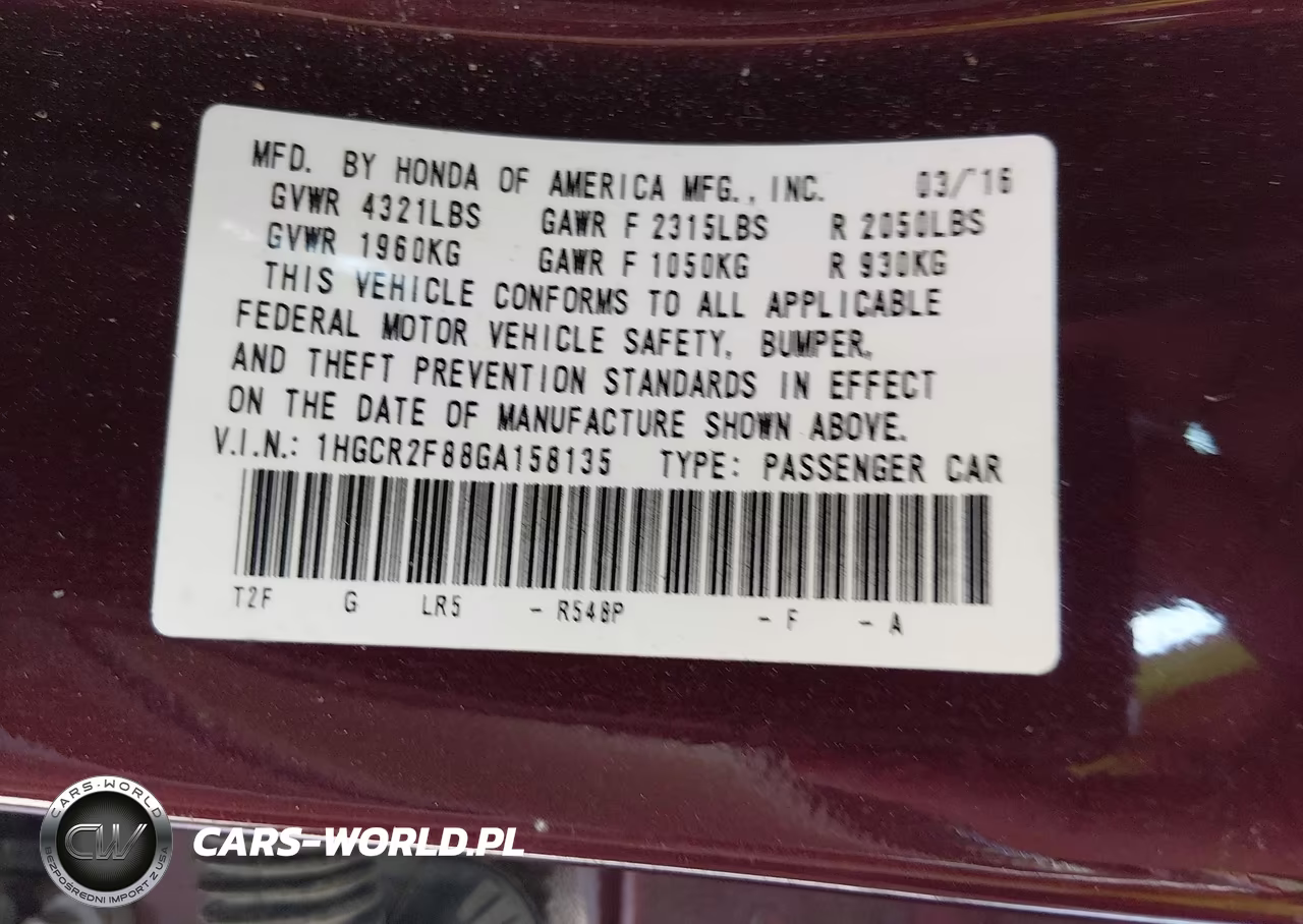 2016 Honda Accord Ex-L VIN:1HGCR2F88GA158135 - 9